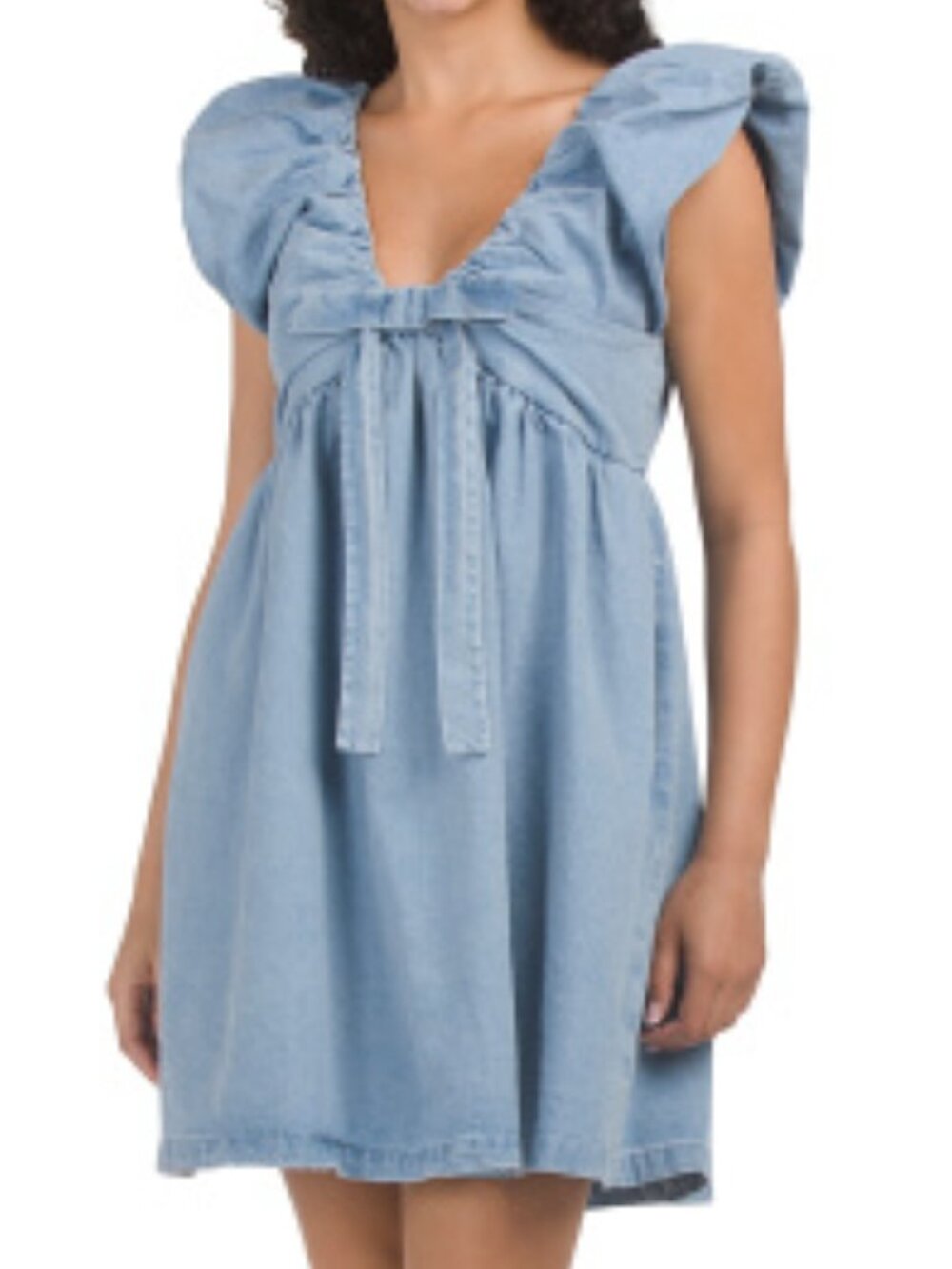 Endless Rose Sleeveless V-Neck Blue Denim Babydoll Mini Dress Size Medium